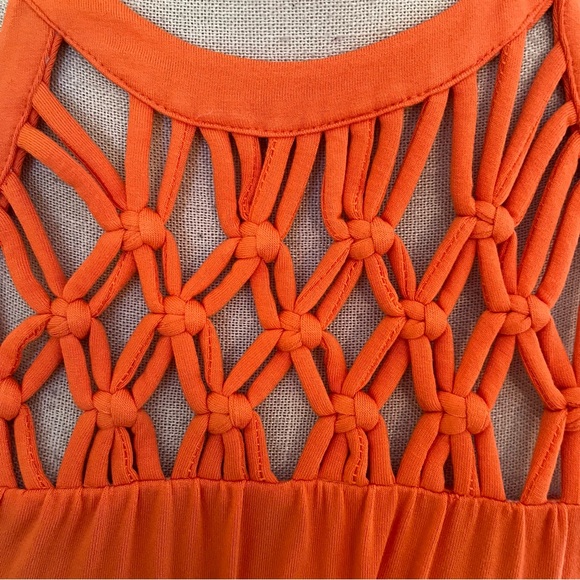 Daniel Rainn Orange Jersey Knit Halter Maxi Dress with Macrame Neckline S - Picture 10 of 14